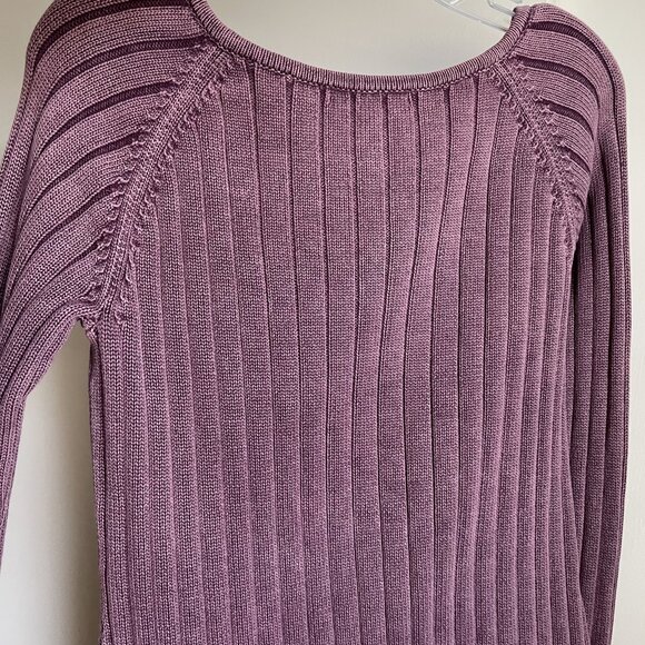 Anthropologie Isabella Bird V Neck Sweater Size M Purple Ribbed Cable Knit - Picture 10 of 10
